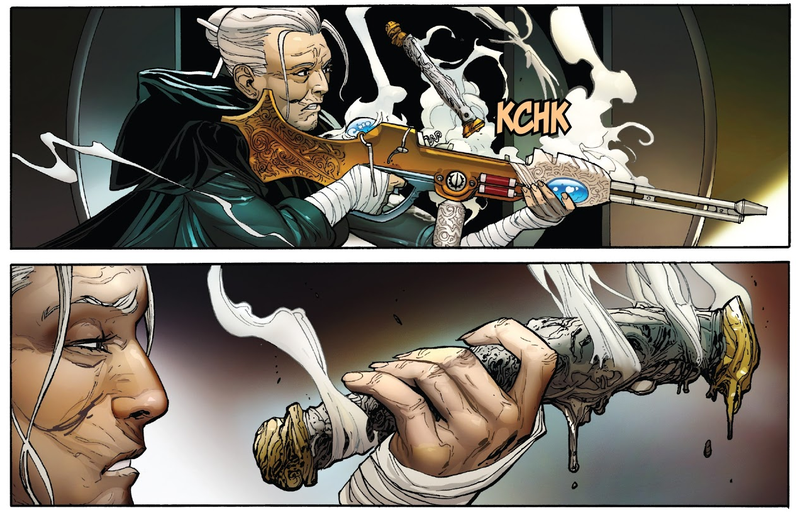 Nu’s rifle runs out of lightsaber ammo at the worst time in Darth Vader #10.
